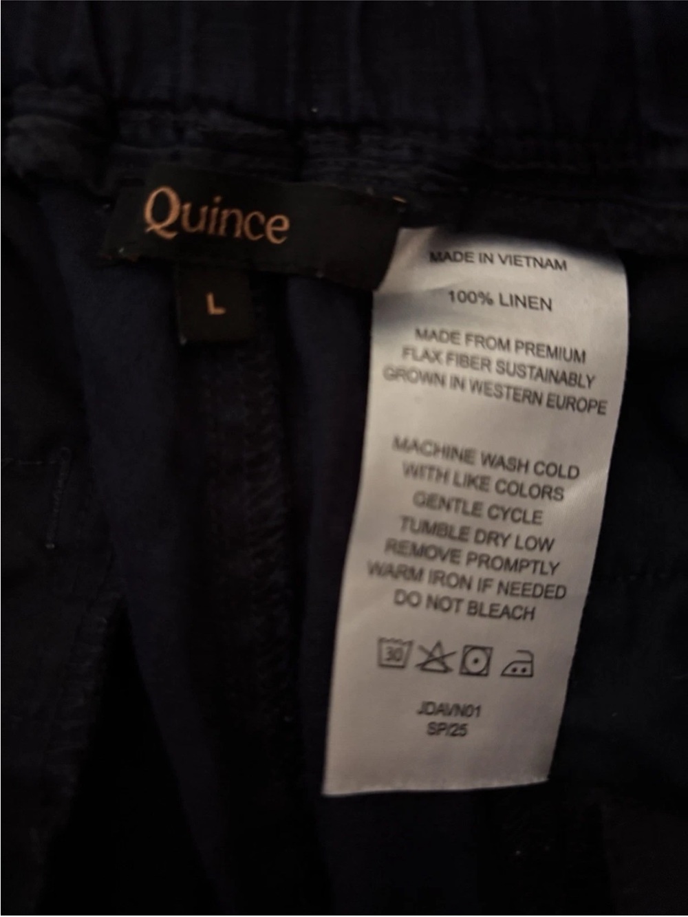 Quince 100% European Linen Wide Leg Drawstring Pants Navy Large - Picture 4 of 5